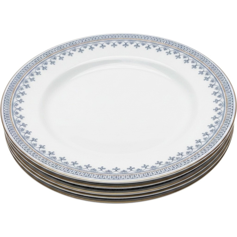 Johnson‎ Bros England Senora Dinner Plates Blue Gold Trim Set of 5 Vintage